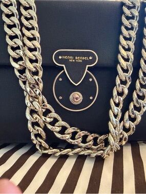 Henri Bendel Black Handbag with Gold Chain Detail